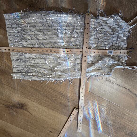 NWT Francesca's Champagne Sleeveless Sheer Net Fringe Sequin Party Club Dress S - Picture 9 of 11